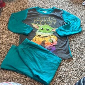 Star Wars Baby Yoda Fleece Kids Pajama Set - Teal and Black